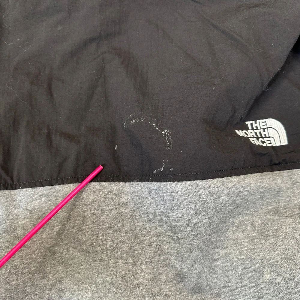 The North Face Mens Hooded Full Zip Jacket XL Grey Black Fleece Nylon Overlay